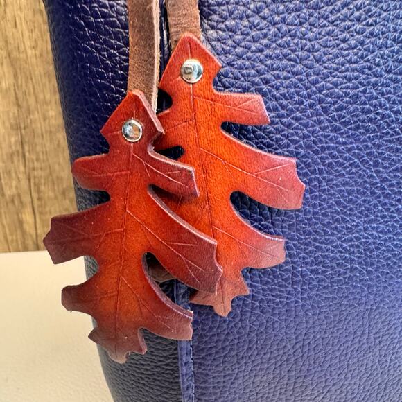 Leather Autumn Fall Purse Charm Oak Leaf Bag Charm Genuine Leather Keychain - Picture 3 of 8